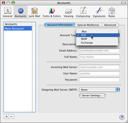 Setting Account Type to POP