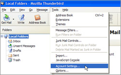 Selecting Account Settings from the Tools menu